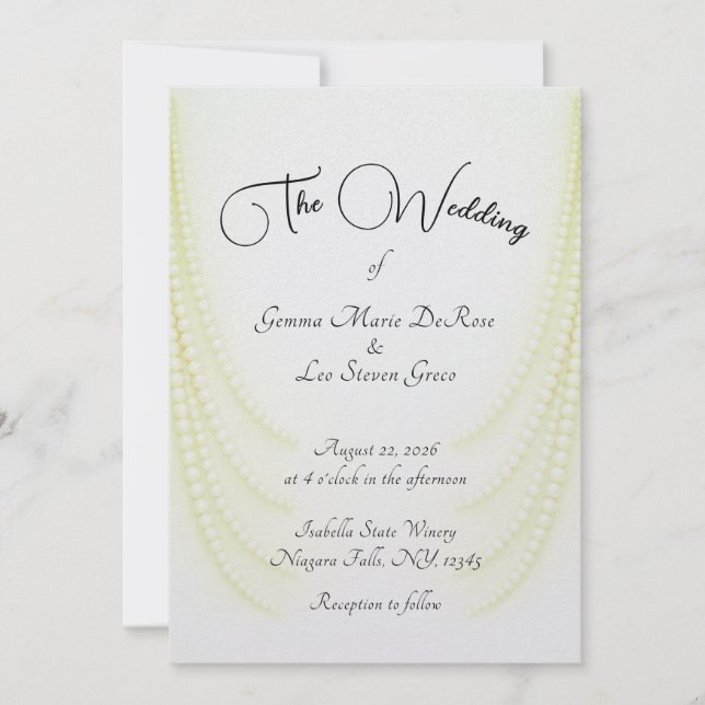 Invitación de boda de perlas blancas elegantes (Anverso)
