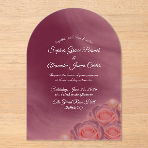 Invitación de boda de perlas rosadas acrílicas