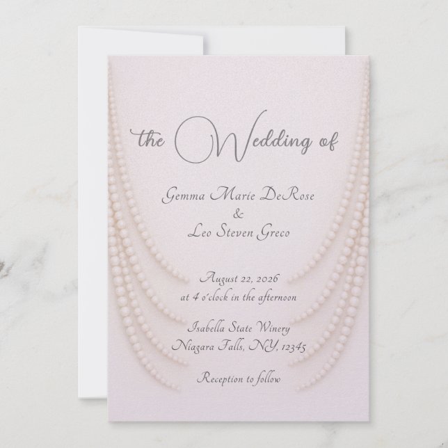 Invitación de boda de perlas rosadas elegantes (Anverso)