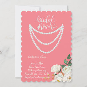 Invitación de boda de perlas y flores rosadas