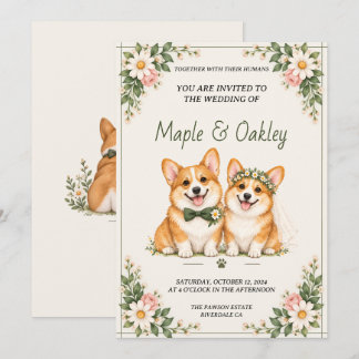 Invitación de boda de perro Corgi lindo floral rús
