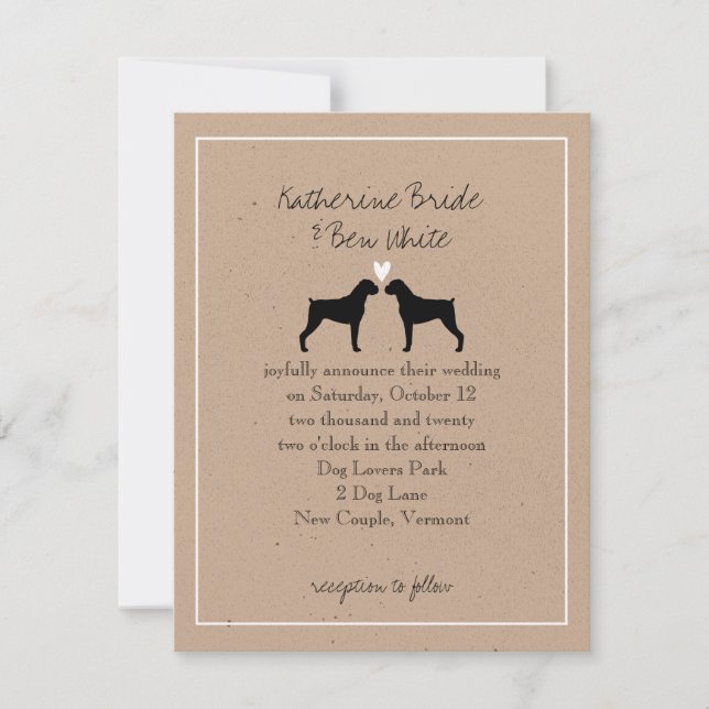 Invitación de Boda de Perros Boxer (Anverso)