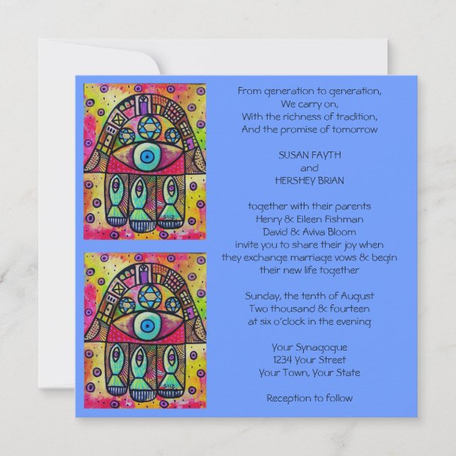 Invitación de Boda de Pescado Hamsa (Anverso)