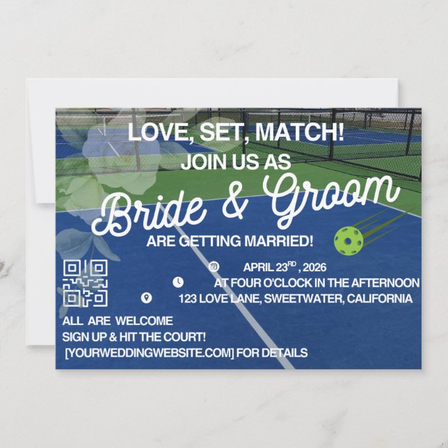 Invitación de Boda de Pickleball - Deporte Moderno (Anverso)