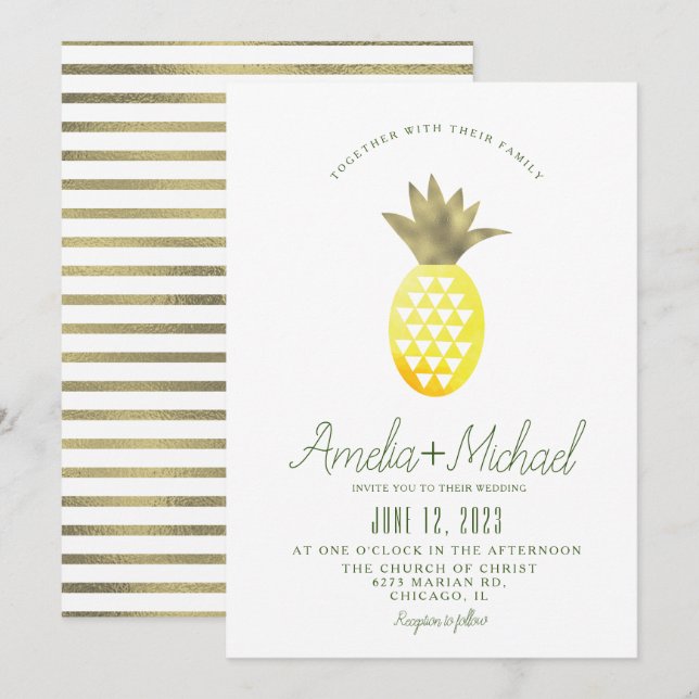 Invitación de Boda de Piña al Agua Tropical con Ho (Anverso / Reverso)