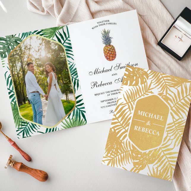 Invitación de boda de piña con hojas de palma de p (Subido por el creador)