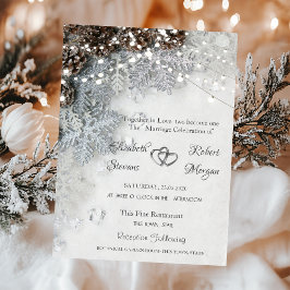 Invitación de boda de piñas y copos de nieve