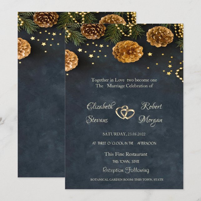 Invitación de boda de piñas y estrellas (Anverso / Reverso)