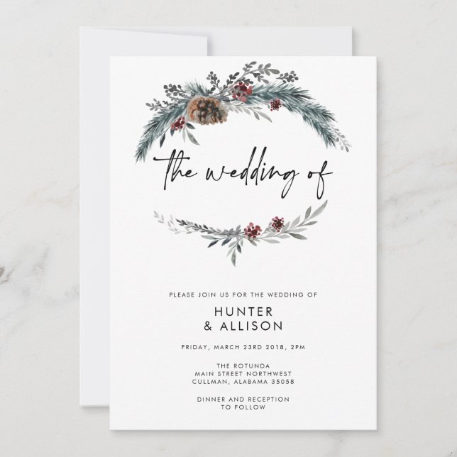 Invitación de boda de pino de invierno (Anverso)
