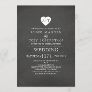 Invitación de boda de pizarra de corazón rústico
