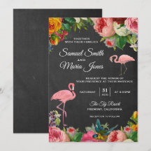 Invitación de boda de pizarra de flamenco floral