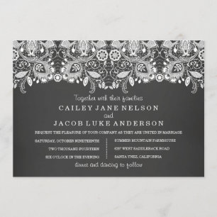Invitación de boda de pizarra negra y encaje