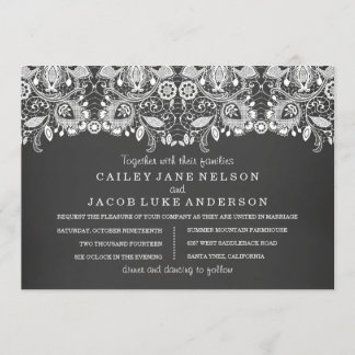 Invitación de boda de pizarra negra y encaje