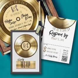 Invitación de Boda de Placa de Vinilo de Oro Sólid