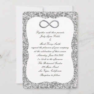 Invitación de boda de plata con brillo infinito