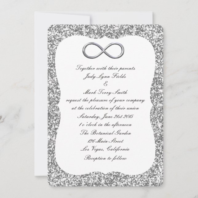 Invitación de boda de plata con brillo infinito (Anverso)