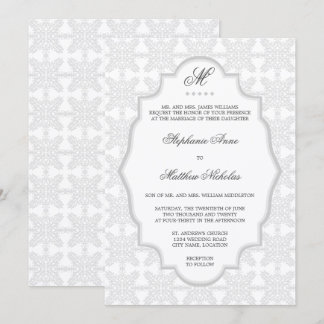 Invitación de boda de plata gris con monograma de