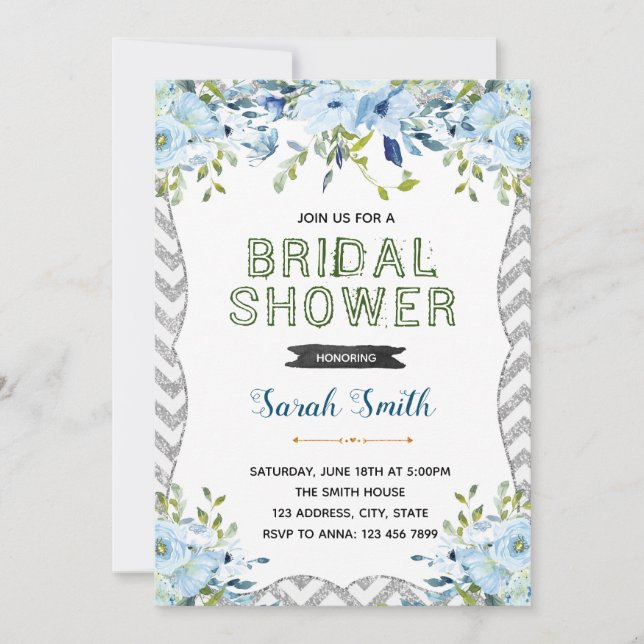 invitación de boda de plata y azul (Anverso)