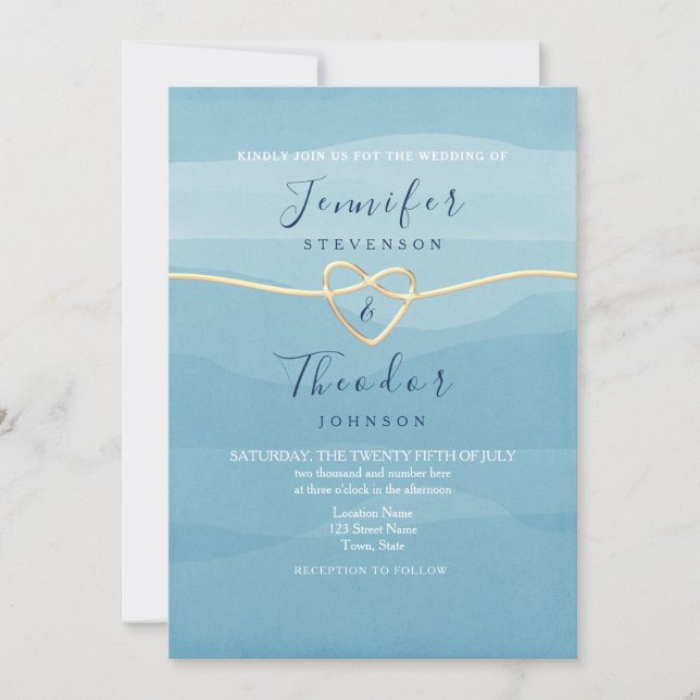 Invitación de boda de playa Aqua Blue con corazón  (Anverso)