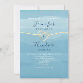 Invitación de boda de playa Aqua Blue con corazón