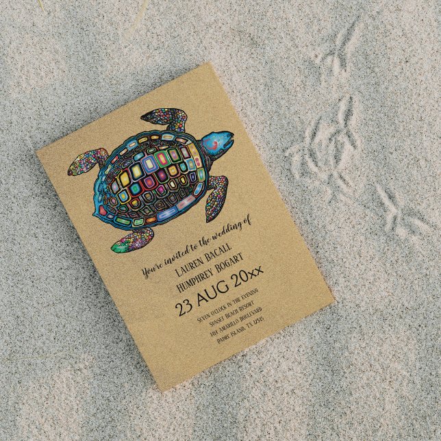 Invitación de Boda de Playa Arenosa con Tortuga Co (Subido por el creador)