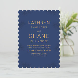 Invitación de boda de playa azul oscuro