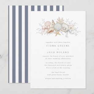 Invitación de boda de playa Caracoles & Campanas d