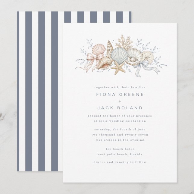 Invitación de boda de playa Caracoles & Campanas d (Anverso / Reverso)