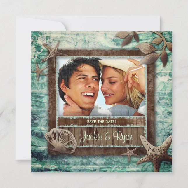 Invitación de boda de playa con conchas marinas ve (Anverso)