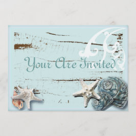 Invitación de boda de playa con conchas románticas