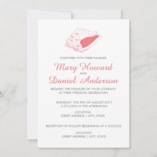 Invitación de boda de playa con conchas (rosa)