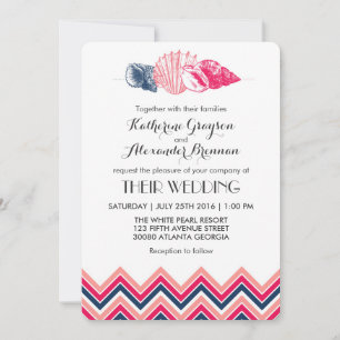 Invitación de boda de playa con conchas vintage en