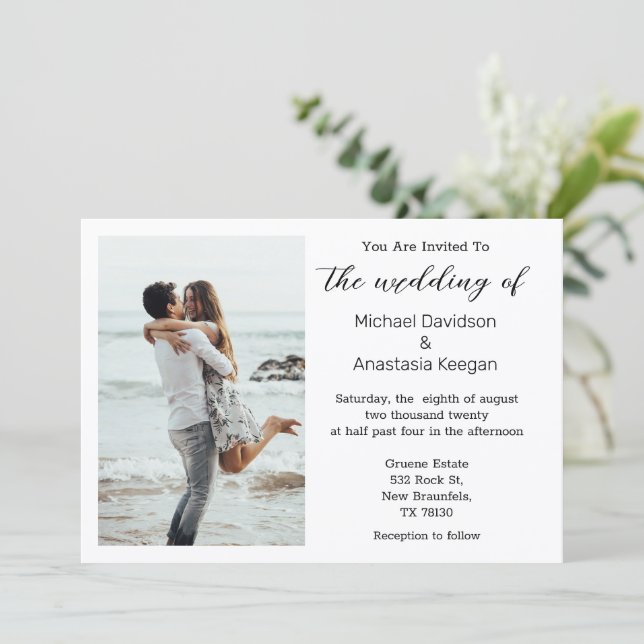 invitación de boda de playa con elegante letra cur (Anverso de pie)