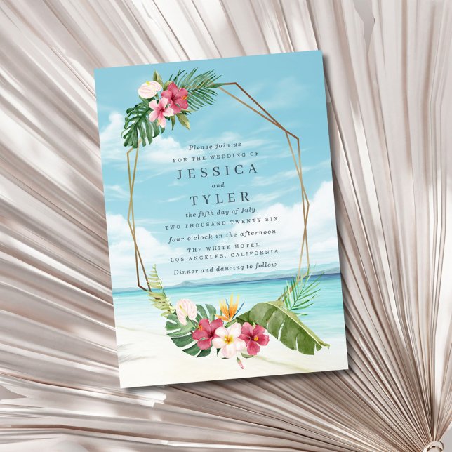 Invitación de boda de playa con flores tropicales (Tropical Flower Beach Wedding Invitation)