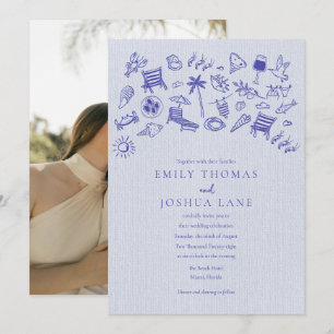 Invitación de boda de playa con foto casual coster