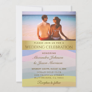 Invitación de boda de playa con foto en acuarela