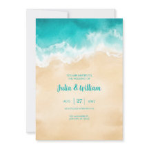 Invitación de boda de playa con ola de océano turq
