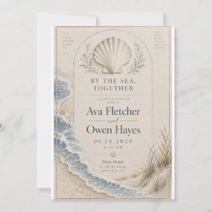 Invitación de boda de playa de conchas costeras
