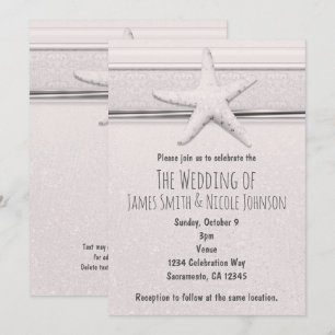 Invitación de boda de playa de estrella de mar clá