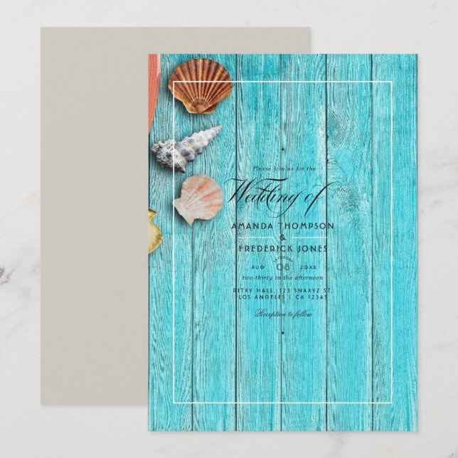 Invitación de boda de playa de verano turquesa rús (Anverso / Reverso)