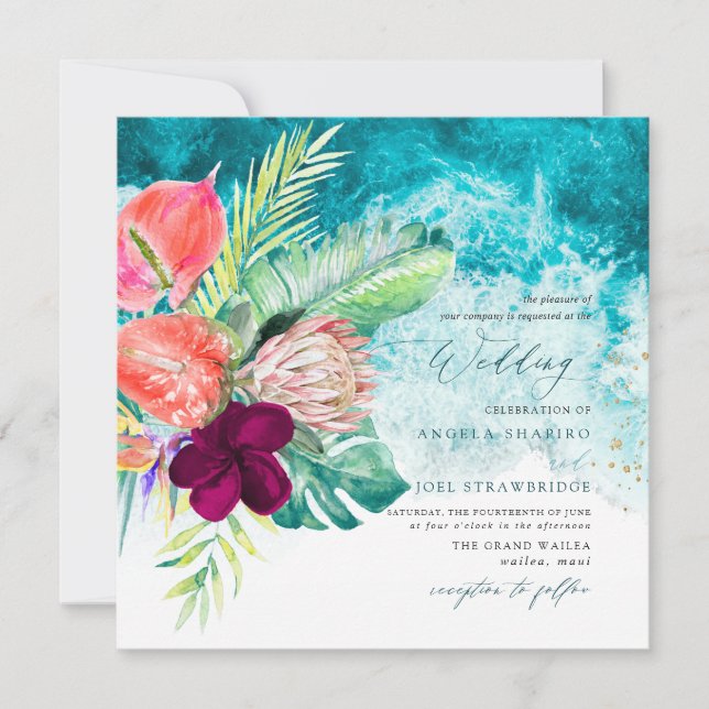 Invitación de Boda de Playa del Paraíso Tropical d (Anverso)