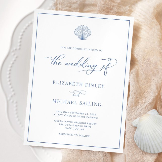 Invitación de boda de playa elegante azul costera (Subido por el creador)