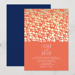 Invitación de boda de playa en dorado y azul marin