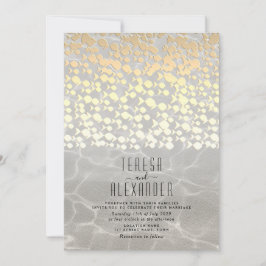 Invitación de boda de playa en oro elegante