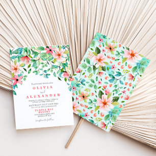 Invitación de boda de playa floral tropical