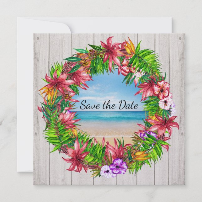 Invitación de boda de playa floral tropical bonita (Anverso)