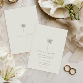 Invitación de boda de playa minimalista con palmer