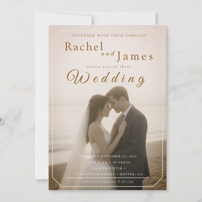 Invitación de boda de playa moderna con código QR (Anverso)