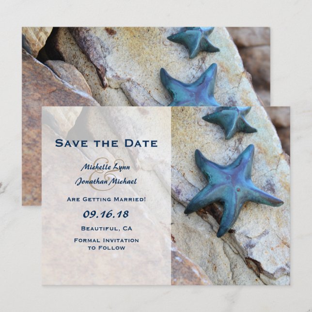 Invitación de Boda de Playa Starfish Rocks Save th (Anverso / Reverso)