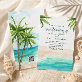 Invitación de boda de playa tropical con código QR